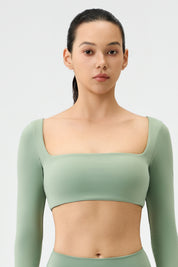 Terra Long Sleeve Cropped Top - Sage Green