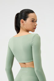 Terra Long Sleeve Cropped Top - Sage Green