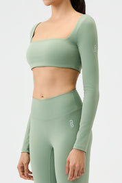 Terra Long Sleeve Cropped Top - Sage Green