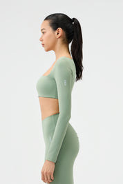 Terra Long Sleeve Cropped Top - Sage Green