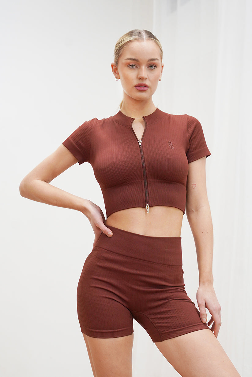Short-Sleeve Sport Top - Brown